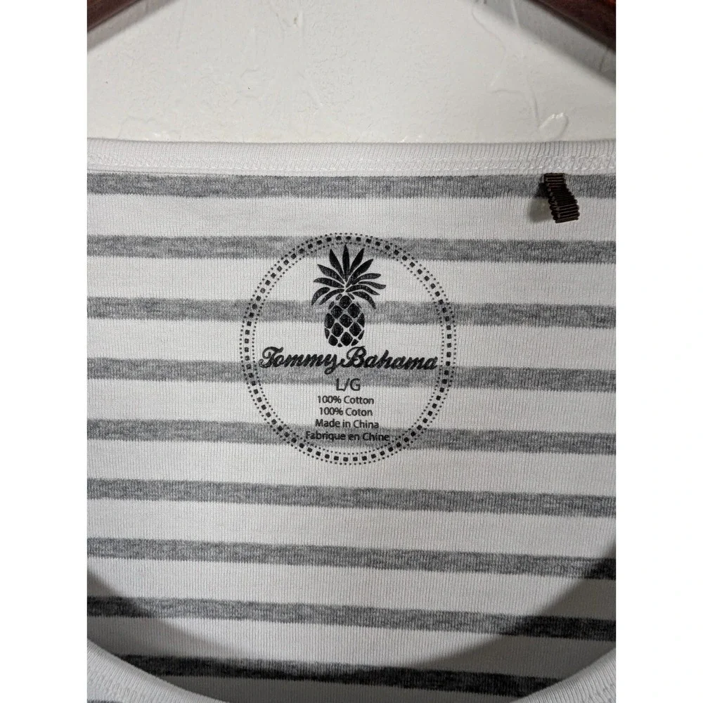 Tommy Bahama Top Women's Large Black White Striped‎ 3/4 Sleeve Casual Stretch